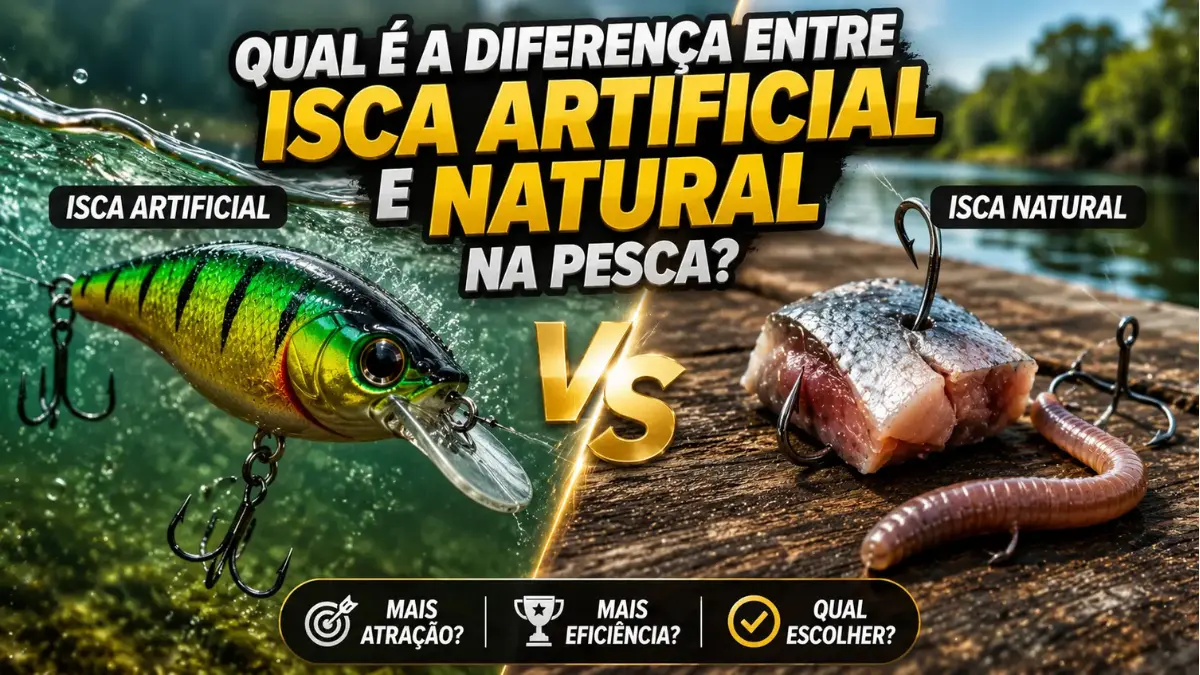 Diferença entre isca artificial e natural na pesca esportiva em rios e lagos brasileiros.