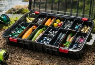 Caixa de pesca compacta organizada para viagens curtas de pesca esportiva