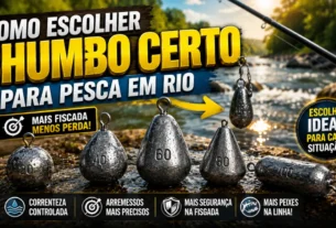 Chumbo utilizado em montagem para pesca em rio com correnteza moderada.
