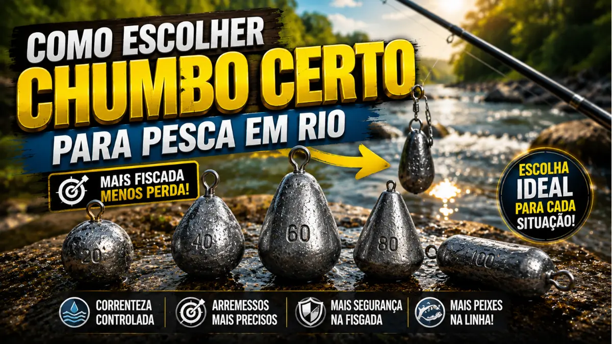 Chumbo utilizado em montagem para pesca em rio com correnteza moderada.