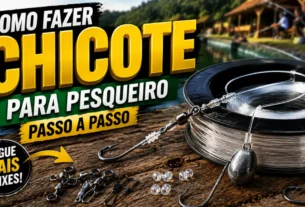 Chicote para pesqueiro montado corretamente com anzol, girador e linha resistente para pesca esportiva.