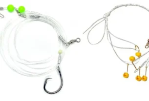 Chicote para pesqueiro montado corretamente com anzol, girador e linha resistente para pesca esportiva.