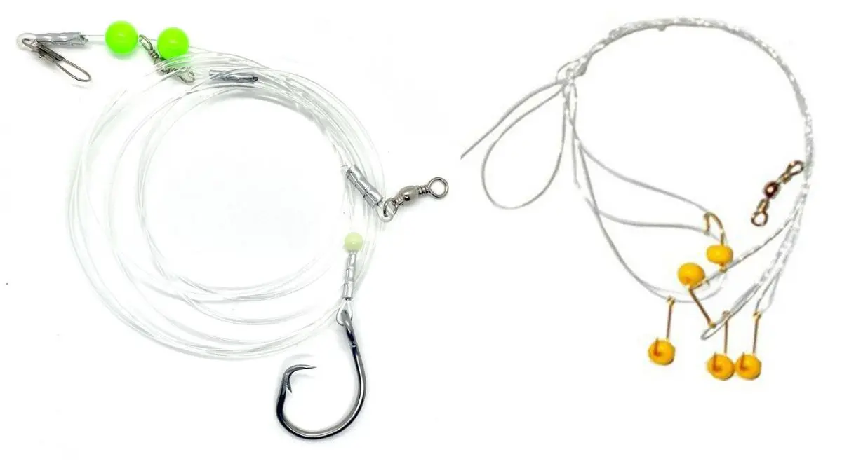 Chicote para pesqueiro montado corretamente com anzol, girador e linha resistente para pesca esportiva.