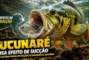 Comportamento predatório do tucunaré em ambiente natural.