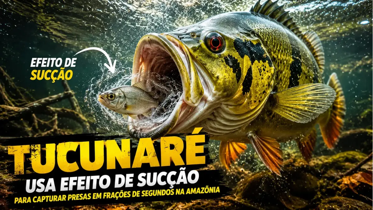 Comportamento predatório do tucunaré em ambiente natural.