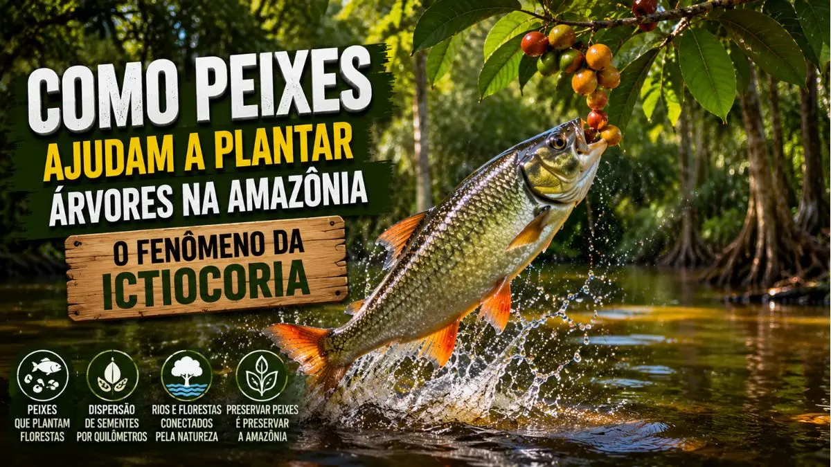 Peixe amazônico consumindo frutos em floresta alagada