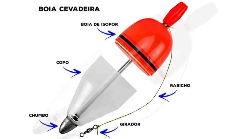 Equipamento de pesca com boia cevadeira e chicote ajustado para arremessos longos