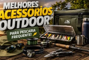 Acessórios outdoor organizados para pescaria esportiva