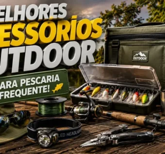 Acessórios outdoor organizados para pescaria esportiva