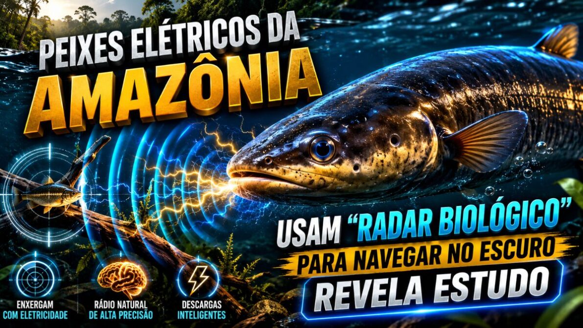 Poraquê navegando por meio de campos elétricos em rio amazônico.