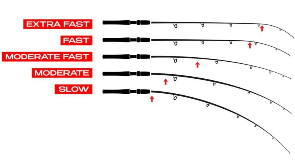 Comparação entre diferentes ações do blank de uma vara de pesca.