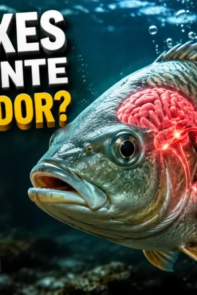 Ilustração de um sistema nervoso de um peixe em ambiente aquático.