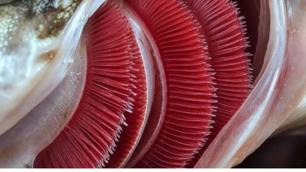 Representação das brânquias e do consumo de oxigênio em peixes.