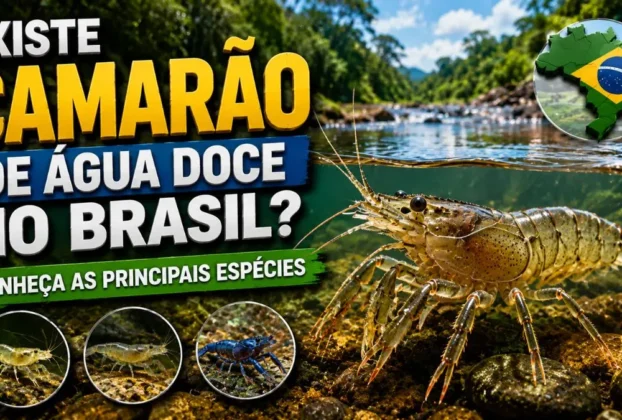 Camarão de água doce brasileiro em ambiente natural.