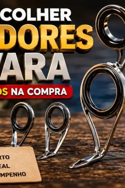 Detalhe dos passadores de uma vara de pesca com anéis cerâmicos de alta qualidade utilizados em pesca esportiva.