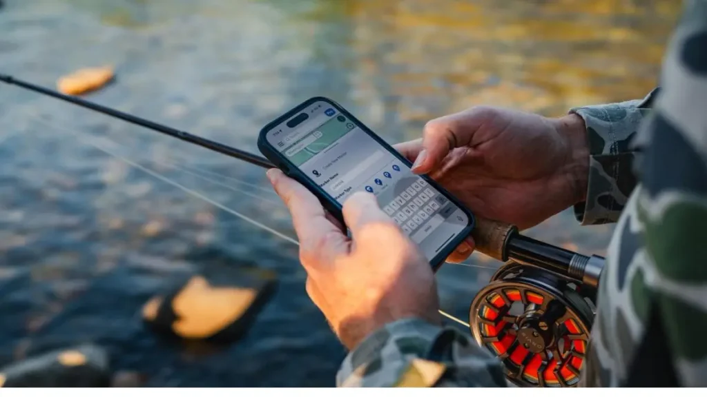 Aplicativos para mapear pontos de pesca e encontrar pesqueiros com GPS. 6 Pescador planejando estratégia de pesca usando aplicativo GPS e pontos mapeados.