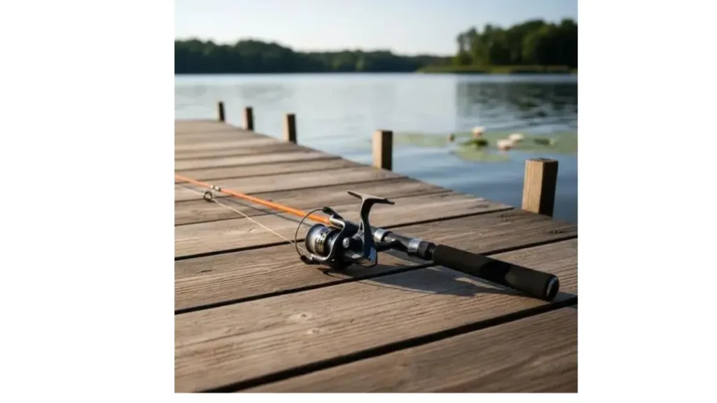 Vara de pesca destacando blank, passadores, cabo e reel seat utilizados na pesca esportiva de água doce.