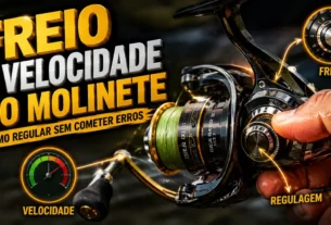 Molinete de pesca com regulagem do freio e controle de velocidade do recolhimento da linha.