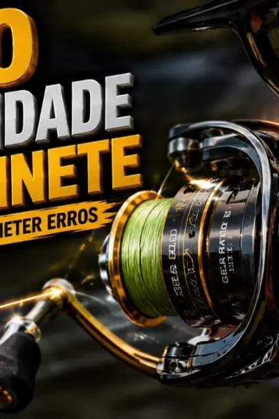 Molinete de pesca com regulagem do freio e controle de velocidade do recolhimento da linha.