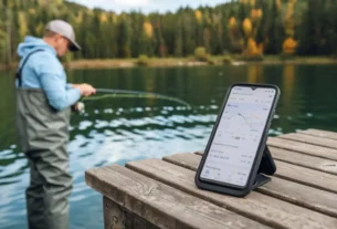 Equipamento GPS utilizado para navegação segura na pesca esportiva.