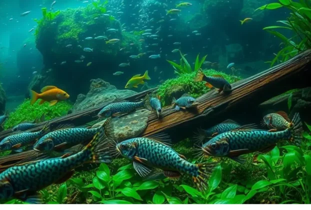 Diversidade de peixes de água doce representando a ictiofauna brasileira.