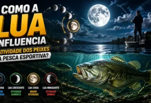 Paisagem de pesca esportiva mostrando a influência da lua sobre a atividade dos peixes.