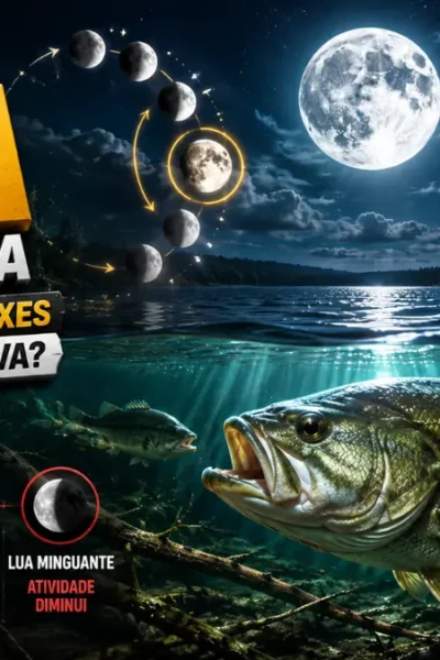 Paisagem de pesca esportiva mostrando a influência da lua sobre a atividade dos peixes.