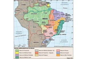 Mapa ilustrando as principais bacias hidrográficas do Brasil.