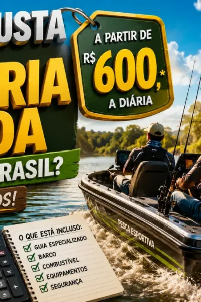 Pescaria guiada em rio brasileiro com barco de pesca esportiva e guia especializado.