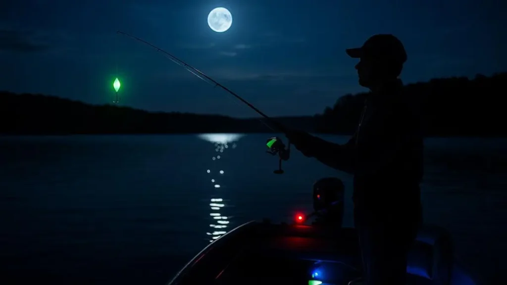 Técnicas e equipamentos para pesca noturna em água doce.
