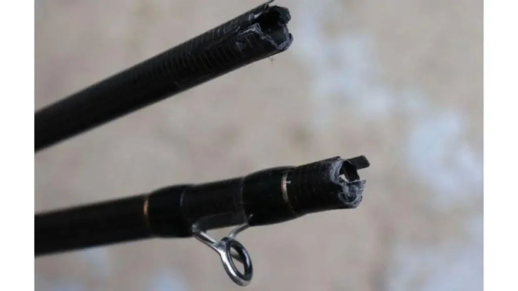 Diferentes tipos de quebra na ponteira e no blank da vara de pesca.