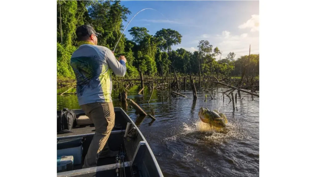 Tucunaré, rei da Amazônia: guia completo para fisgar. 7 Tucunaré sendo devolvido à água após captura na pesca esportiva amazônica.