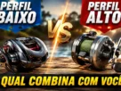 Carretilha de perfil alto ou baixo para pesca esportiva.