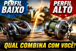 Carretilha de perfil alto ou baixo para pesca esportiva.