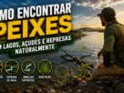Pescador observando lago e estruturas naturais para encontrar peixes.