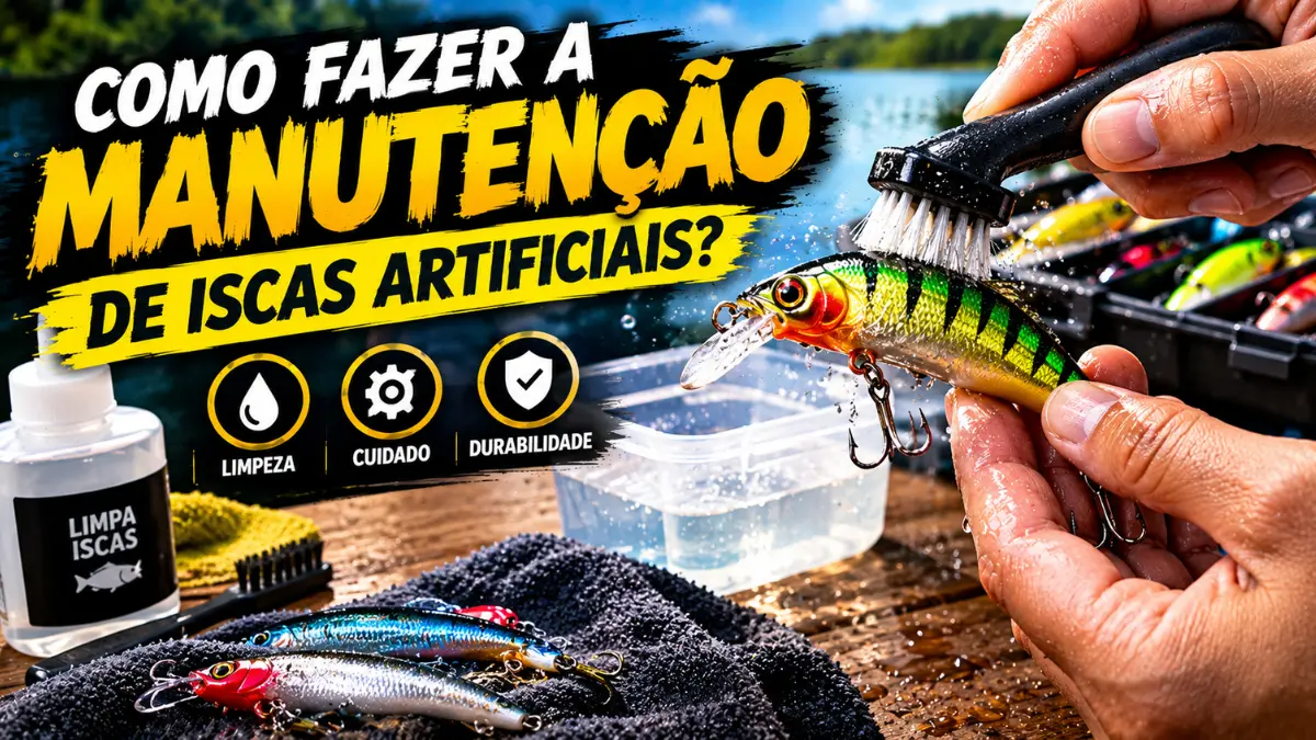 Manutenção de isca artificial com limpeza e cuidados para aumentar sua durabilidade.