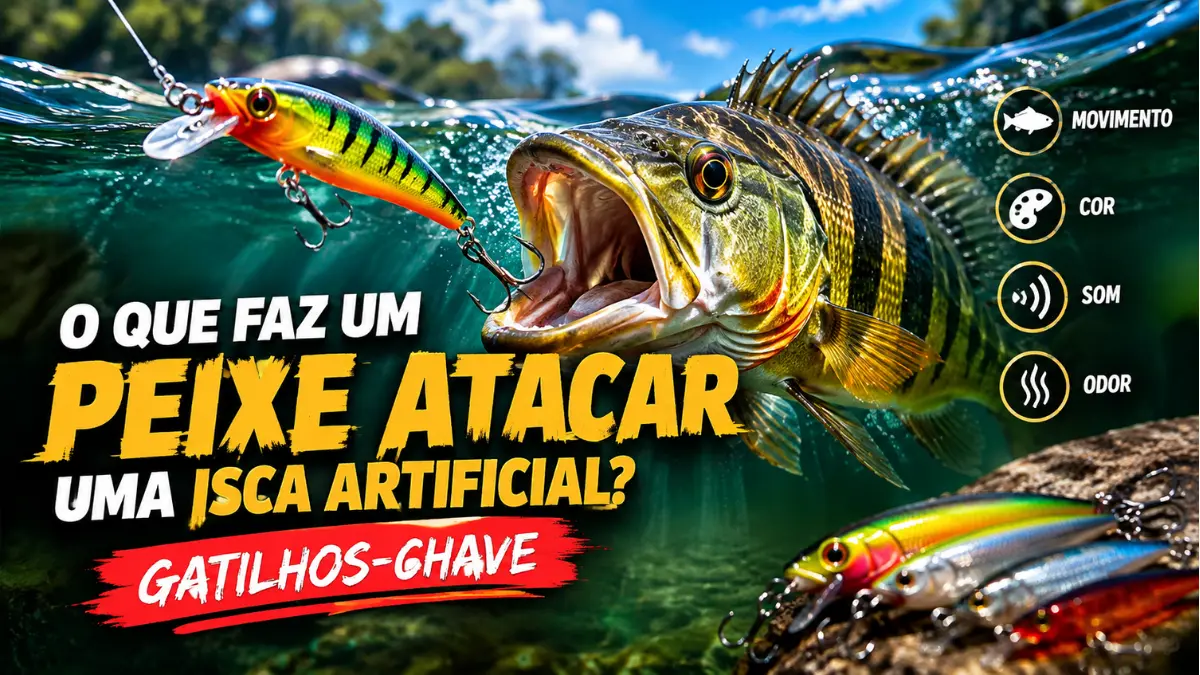 Peixe predador atacando isca artificial e os principais gatilhos de ataque.
