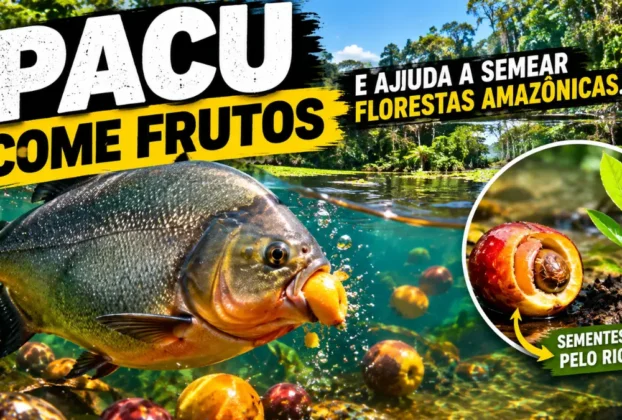 Pacu comendo fruto no igapó e ajudando a dispersar sementes na floresta amazônica.
