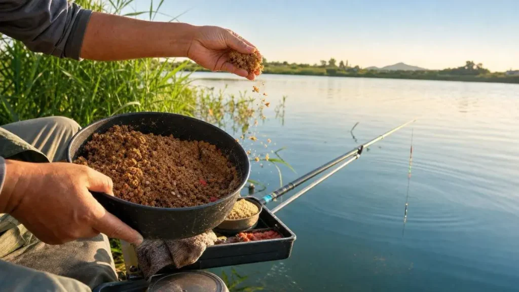 Ração artificial na pesca.