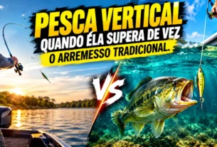 Pesca vertical comparada ao arremesso tradicional em pescaria.
