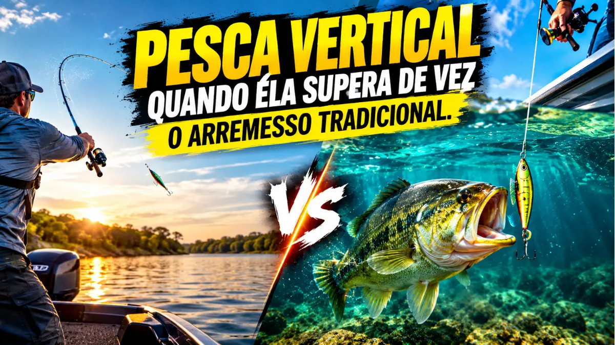 Pesca vertical comparada ao arremesso tradicional em pescaria.