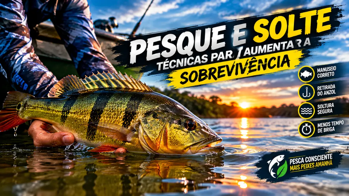 Pesque e solte com técnicas corretas para aumentar a sobrevivência do peixe.