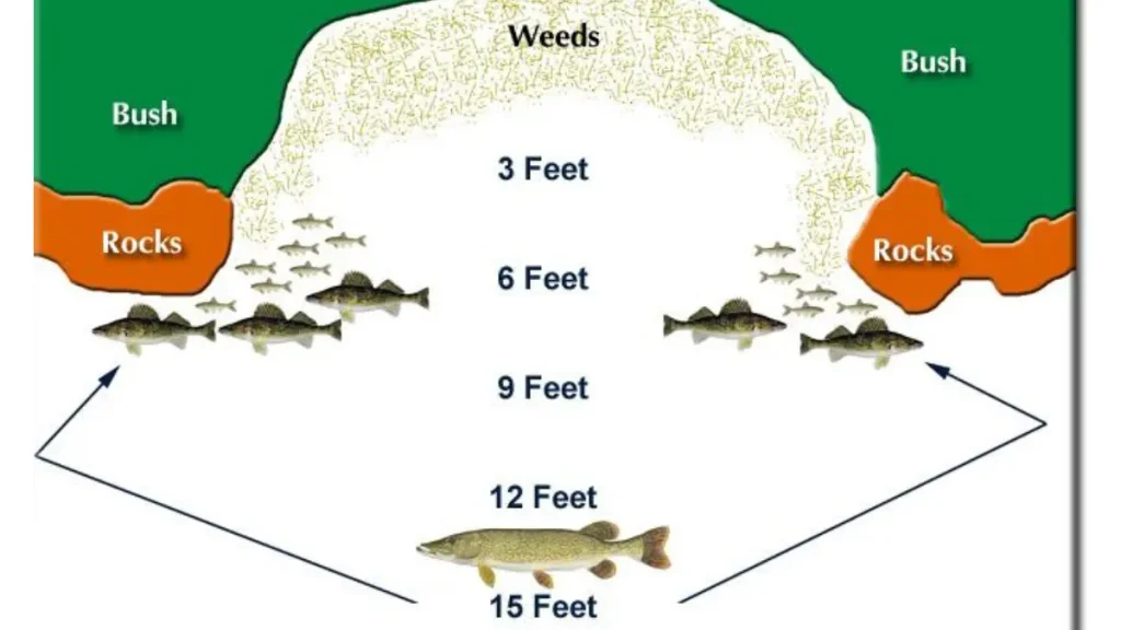 Mudança de profundidade como ponto de emboscada de peixes predadores.