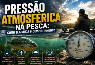 Pressão atmosférica e mudança do tempo influenciando o comportamento dos peixes na pesca.
