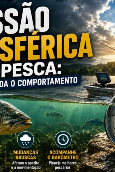 Pressão atmosférica e mudança do tempo influenciando o comportamento dos peixes na pesca.