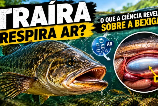 Traíra em ambiente aquático com destaque para a bexiga e sua relação com a respiração.
