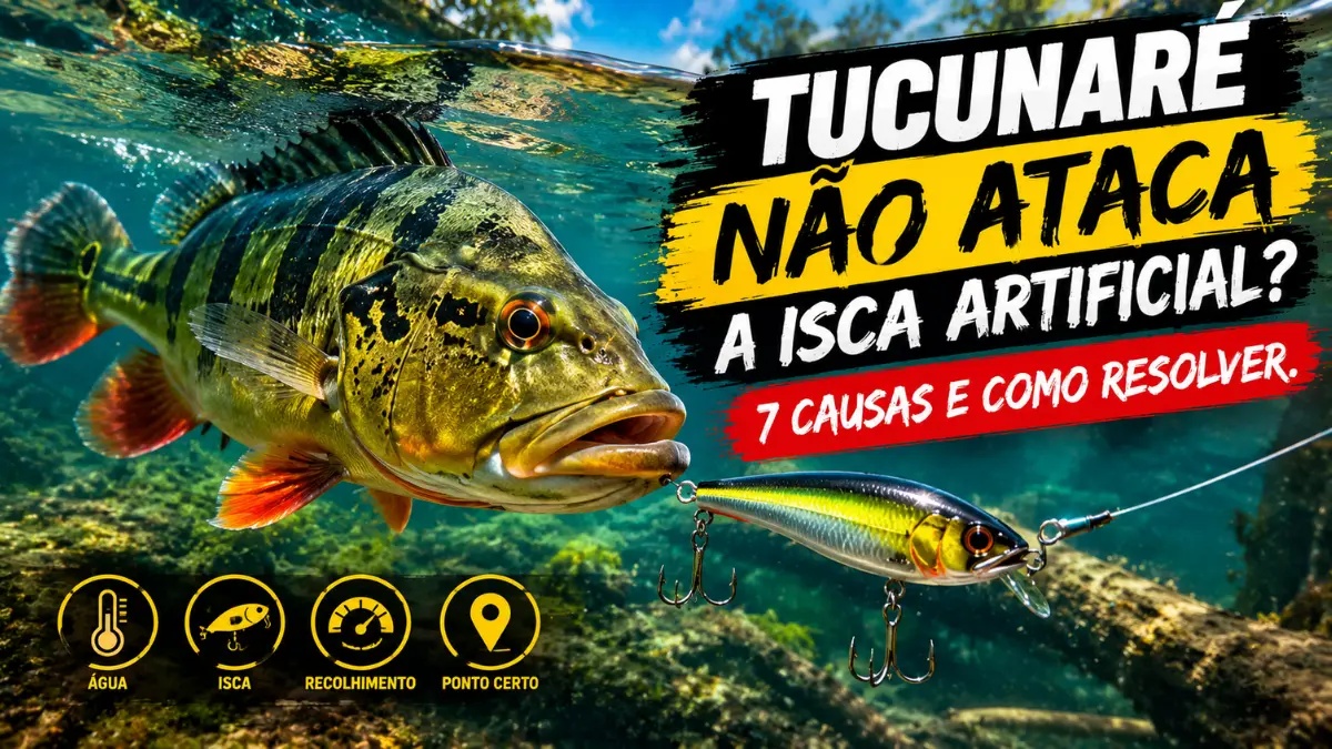 Tucunaré não ataca a isca artificial? 7 causas e como resolver. 1 Tucunaré seguindo isca artificial sem atacar.