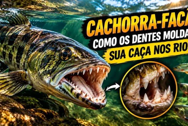 Cachorra-facão e seus dentes adaptados para capturar presas nos rios.