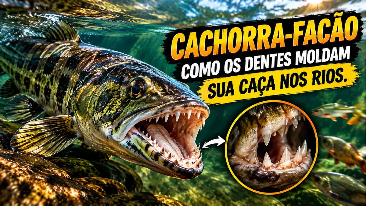 Cachorra-facão: como os dentes moldam sua caça nos rios. 1 Cachorra-facão e seus dentes adaptados para capturar presas nos rios.