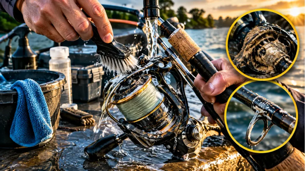 Higienizar equipamentos de pesca: limpeza após lama e sal. 2 Higienizar equipamentos de pesca.